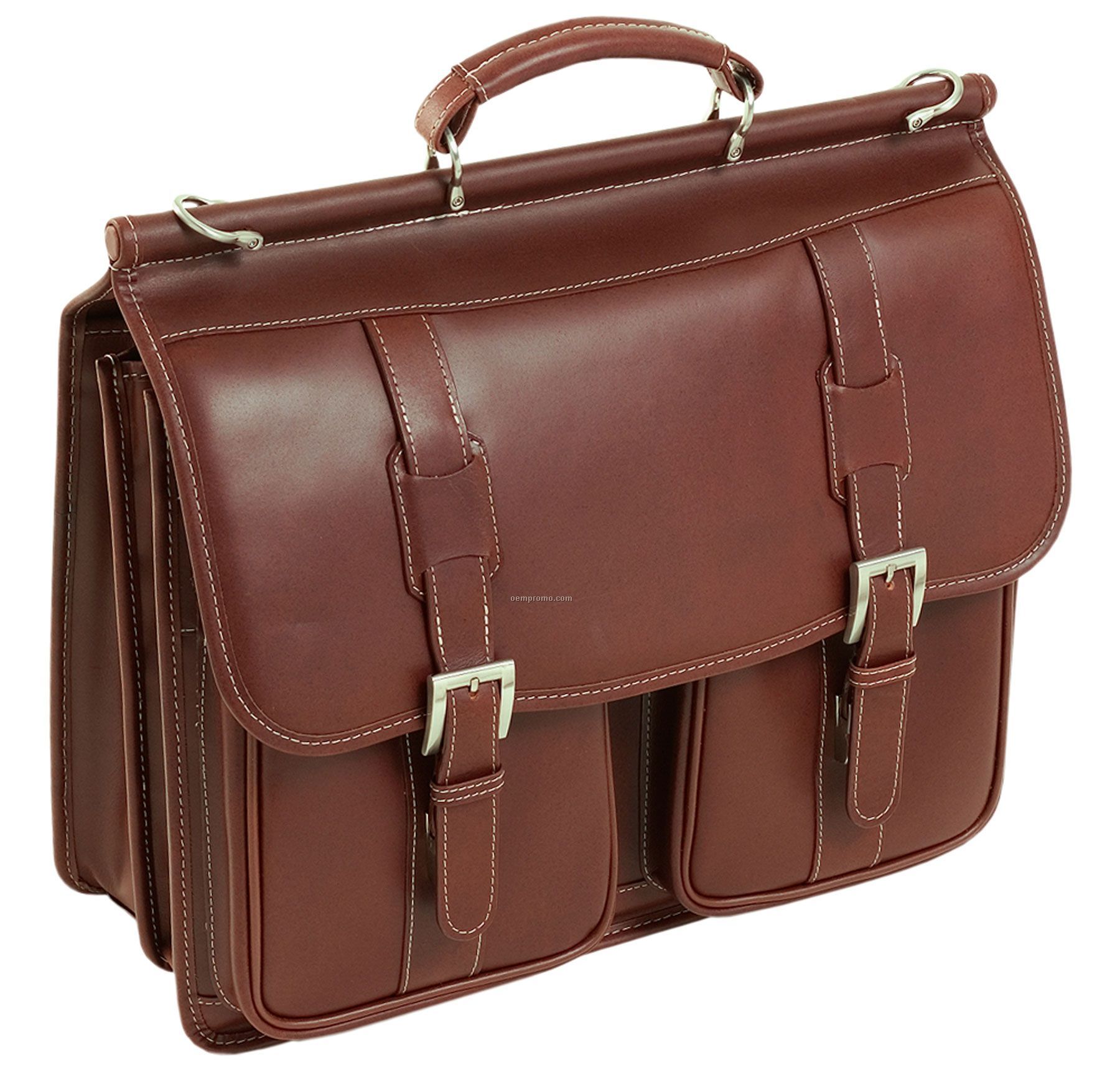 Signorini Leather Double Compartment Laptop Case - Cognac