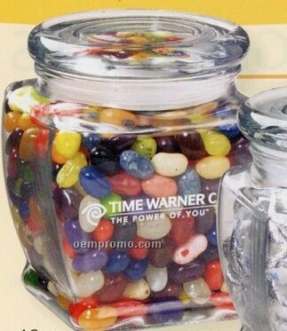 Jelly Belly Beans In 18 Oz. Footed Square Glass Jar W/ Glass Lid