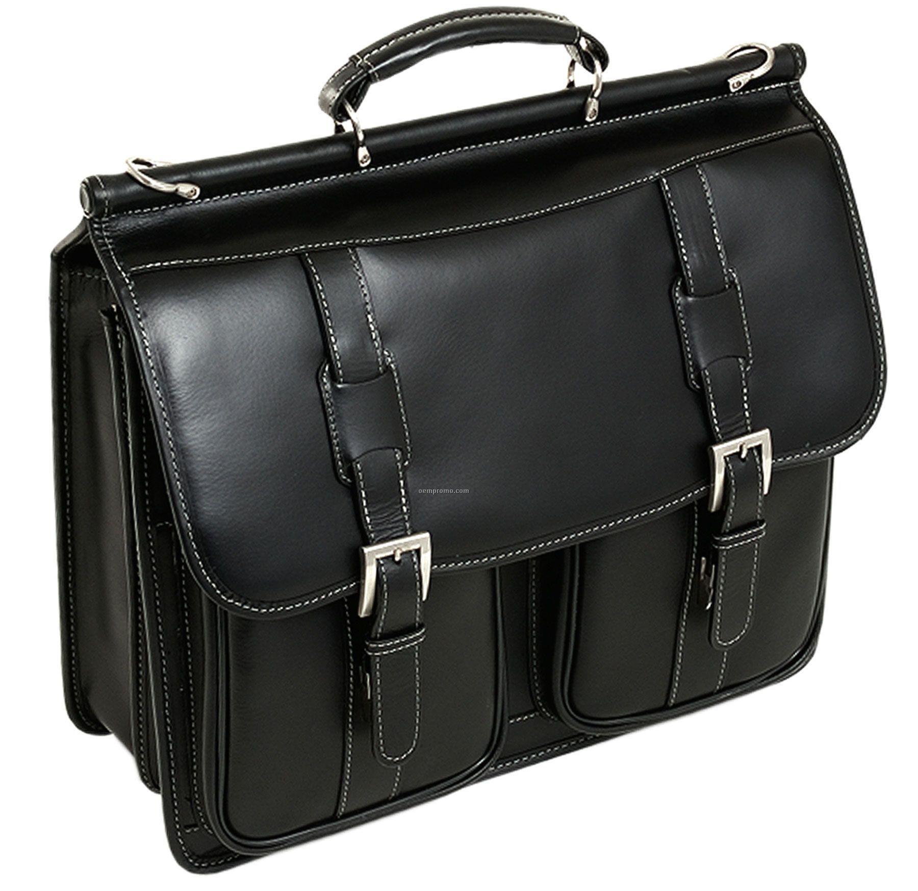 Signorini Leather Double Compartment Laptop Case - Black