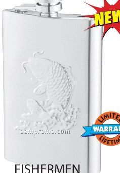 Maxam Embossed 8 Oz Stainless Steel Flask (Fishermen)