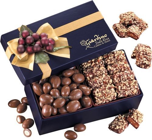 Navy Gift Box W/ English Butter Toffee & Chocolate Almonds
