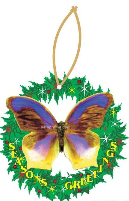 Purple & Yellow Butterfly Wreath Ornament W/ Mirrored Back (10 Square Inch)