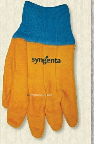 Yellow Cotton Chore Glove With Light Blue Wrist (S)