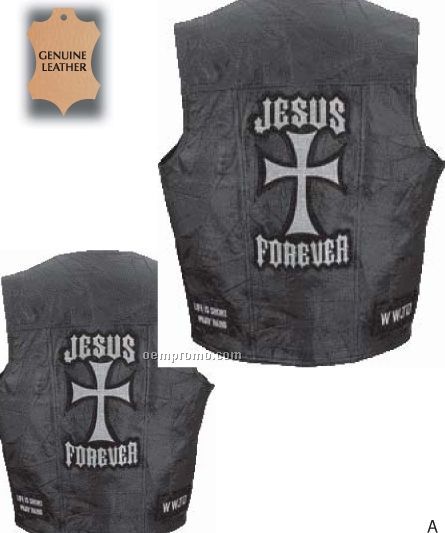 Giovanni Navarre Genuine Leather Vest With Christian Patches (3xl)