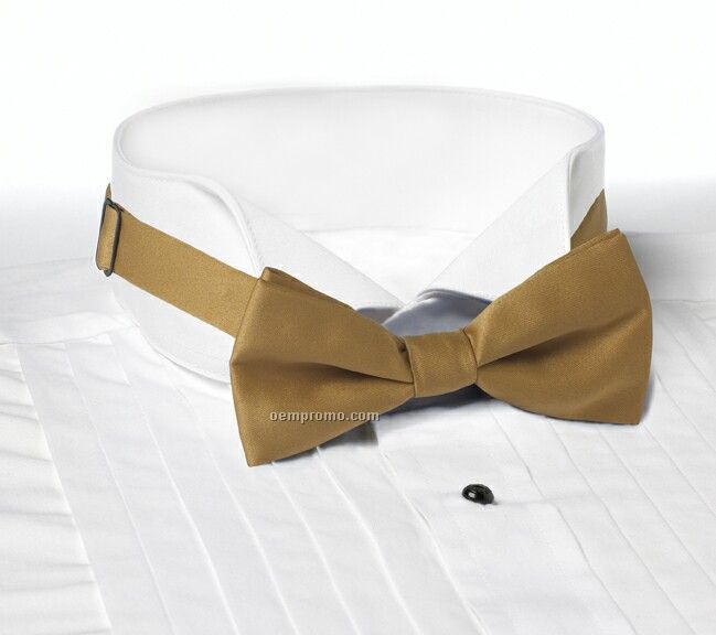 Wolfmark Solid Series 2" Adjustable Band Polyester Bow Tie - Vegas Gold