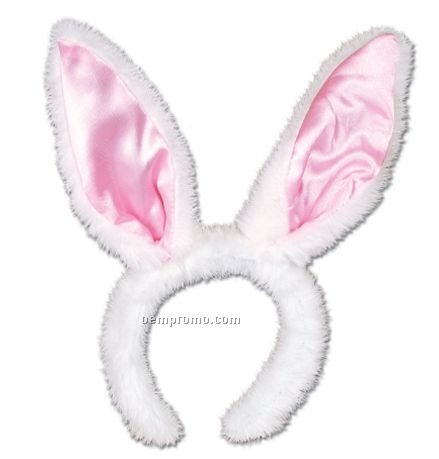 Plush White Satin Bunny Ears Headband