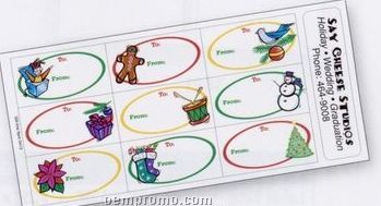 White Paper Christmas Holiday Sticker Sheet W/ Ovals (Jack-in-box/ Bird)