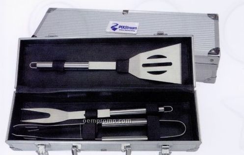 3-piece Stainless Steel Bbq Tool Set In Aluminum Case
