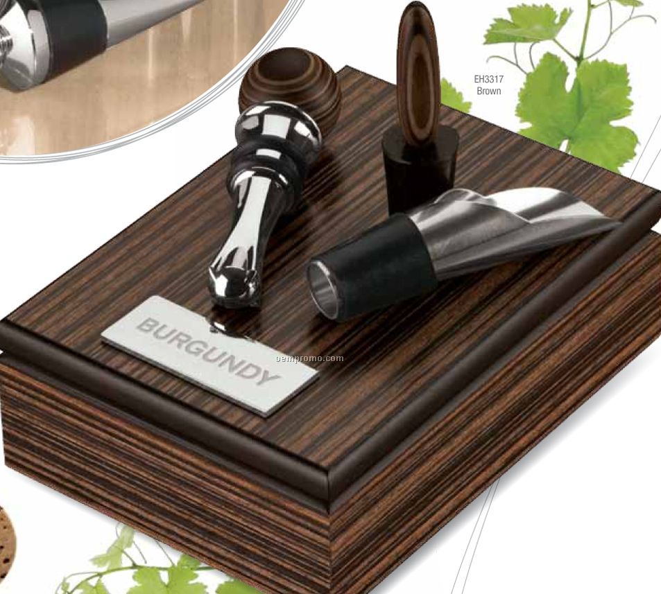 Elegant 3 Piece Zebra Wood Wine Set