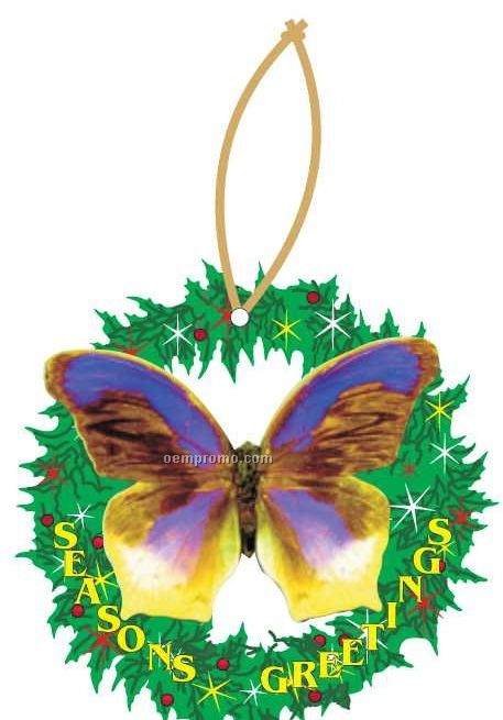Purple & Yellow Butterfly Wreath Ornament W/ Mirrored Back (2 Square Inch)
