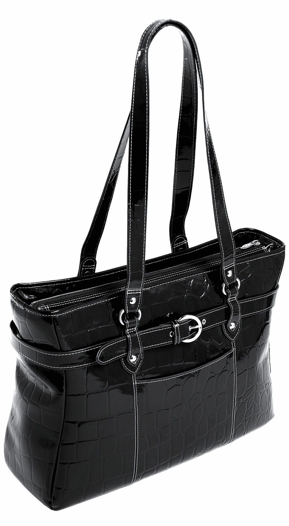 Serra Leather Ladies' Laptop Tote - Black