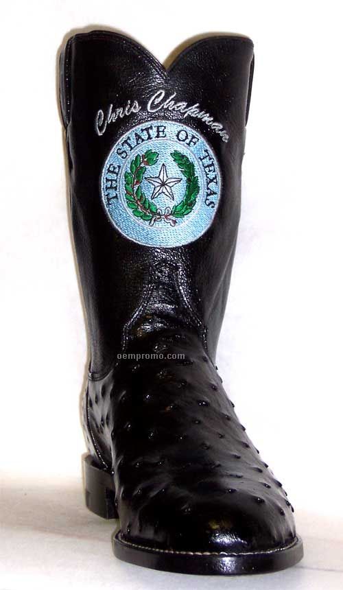 Tony Lama Custom Logo Full Quill Ostrich Roper Boots