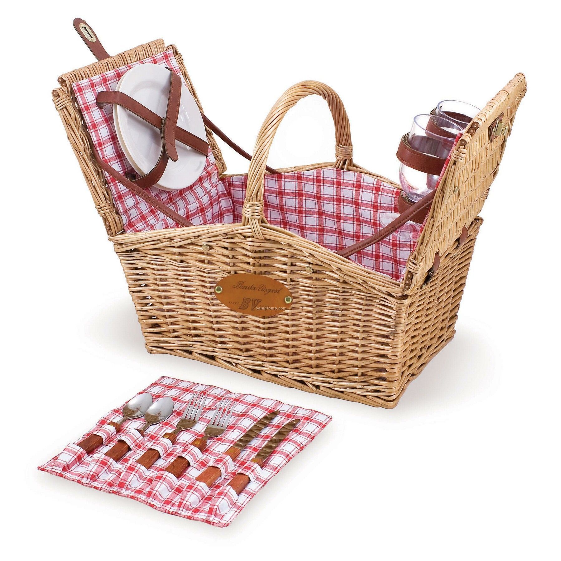 Piccadilly 16" Double Lid Picnic Basket W/ Service For 4 (Plaid Lining)