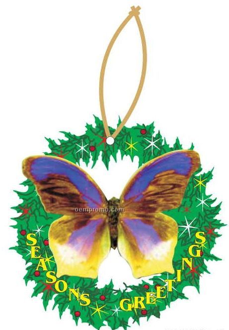 Purple & Yellow Butterfly Wreath Ornament W/ Mirrored Back (3 Square Inch)