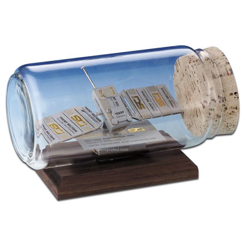 Stock Business Card Sculpture In A Bottle - Communication Satellite