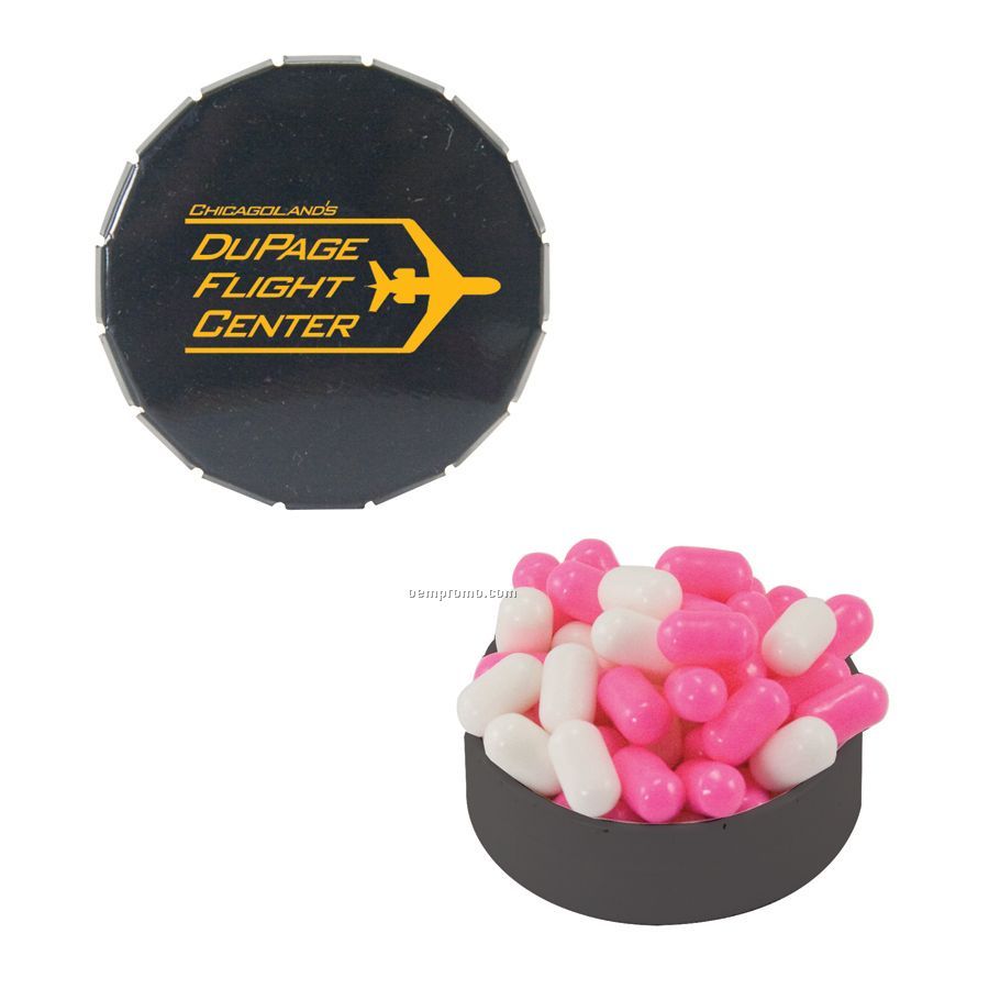 Small Black Snap-top Mint Tin Filled With Colored Bullet Candy