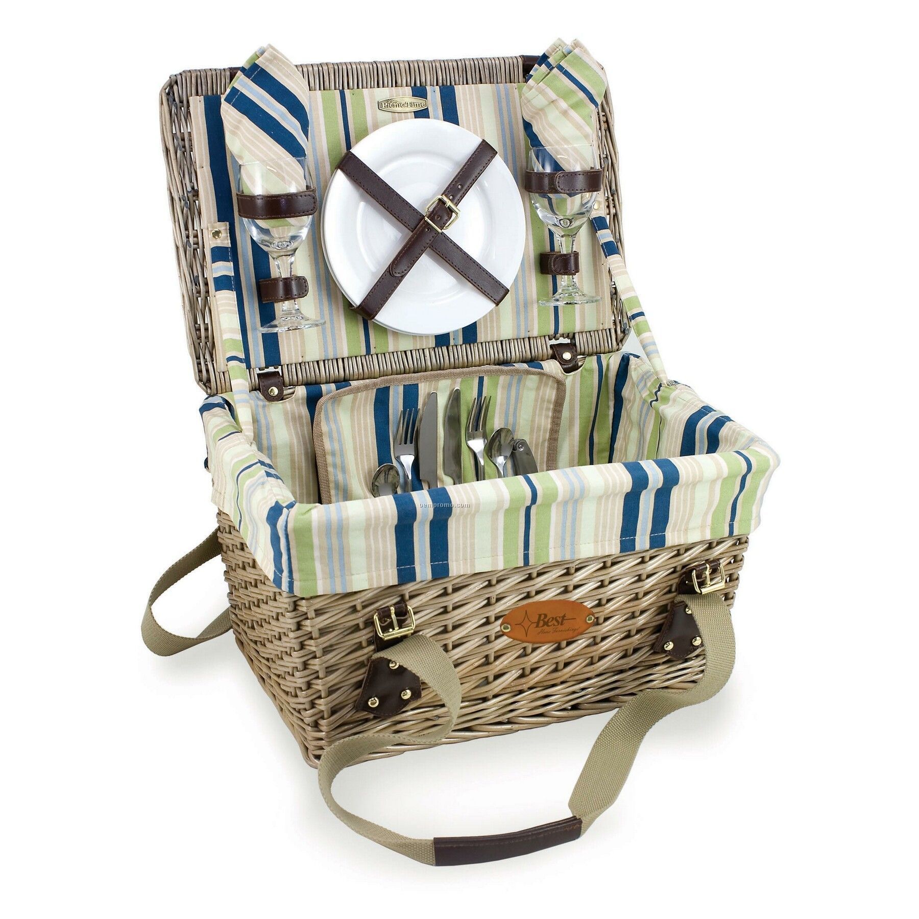 Willowbrook English Style 18" Picnic Basket W/Service For 2 (Stripe Lining)