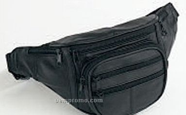 Leather Waist Pouch With Multiple Zipper Pockets