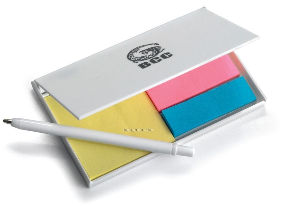 Mini Plastic Case W/ Pen/Sticky Note/Flag