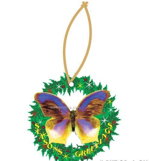 Purple & Yellow Butterfly Wreath Ornament W/ Mirrored Back (4 Square Inch)