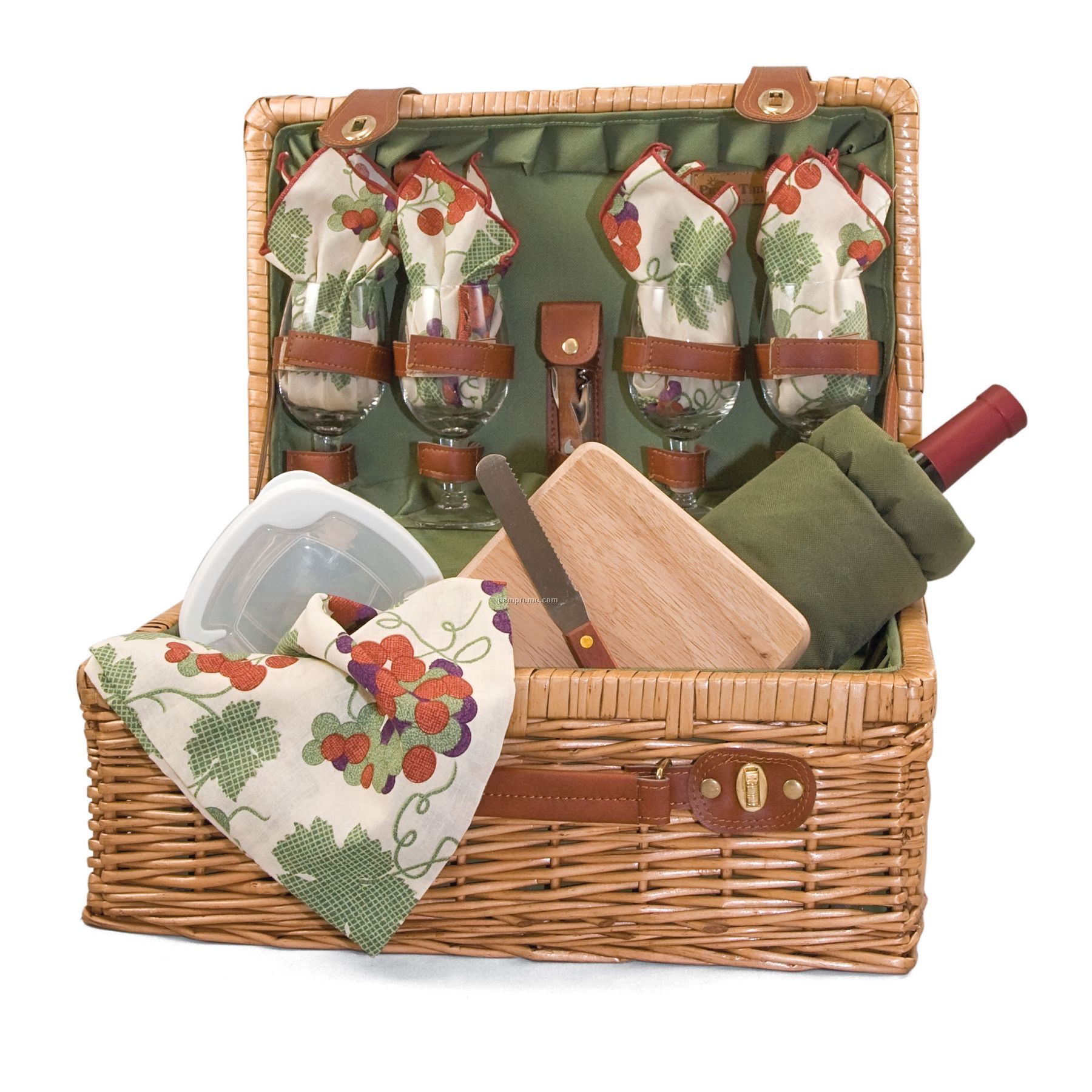Sonoma Suitcase Basket W/ Wine & Cheese Service For 4 (Grape Pattern Cloth)