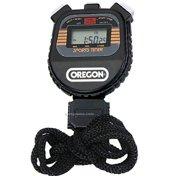 Sport Stop Watch With Lanyard - Black