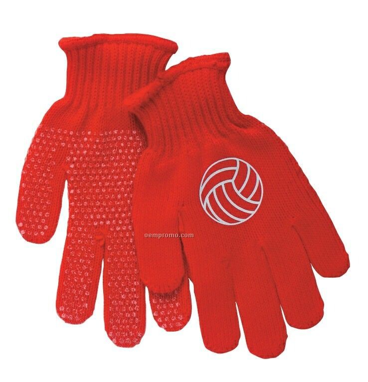 Acrylic String Knitted Glove With Pvc Dot Palm
