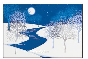 Cold Night Trees With Snow And River Holiday Greeting Card (By 10/01/11)