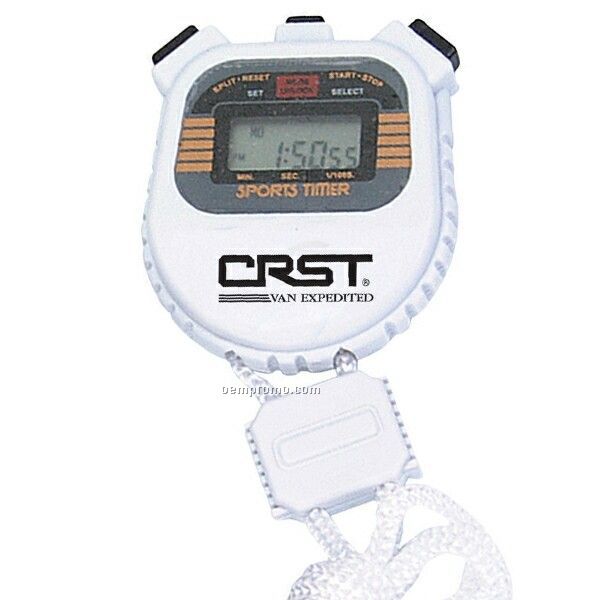 Sport Stop Watch With Lanyard - White