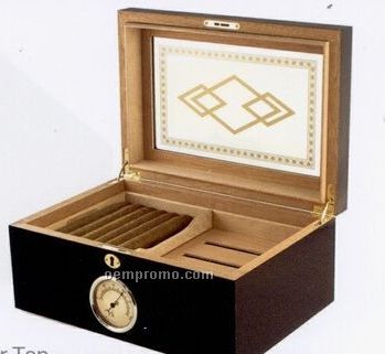 Bally II Humidor W/Clear Top & Inlaid Pattern (100 Cigar)