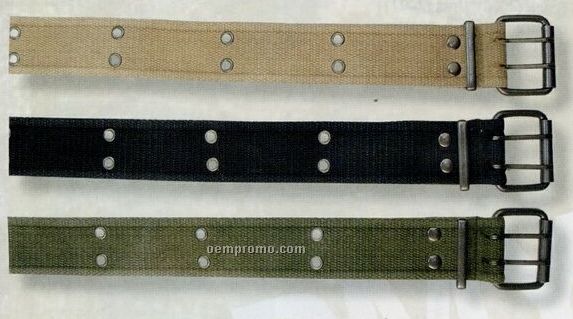 Vintage Military Belt With Double Prong Buckle