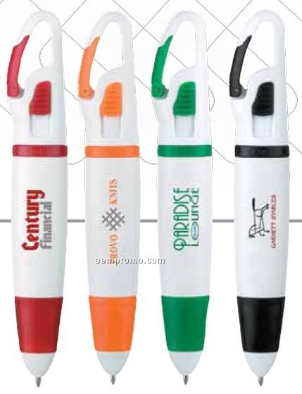 White Barrel Snap Pen W/ Multi-use Carabiner Clip
