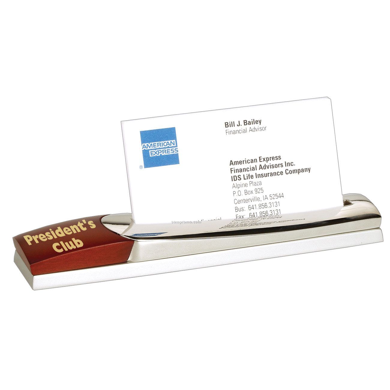 Wood Trim Metal Business Card Holder