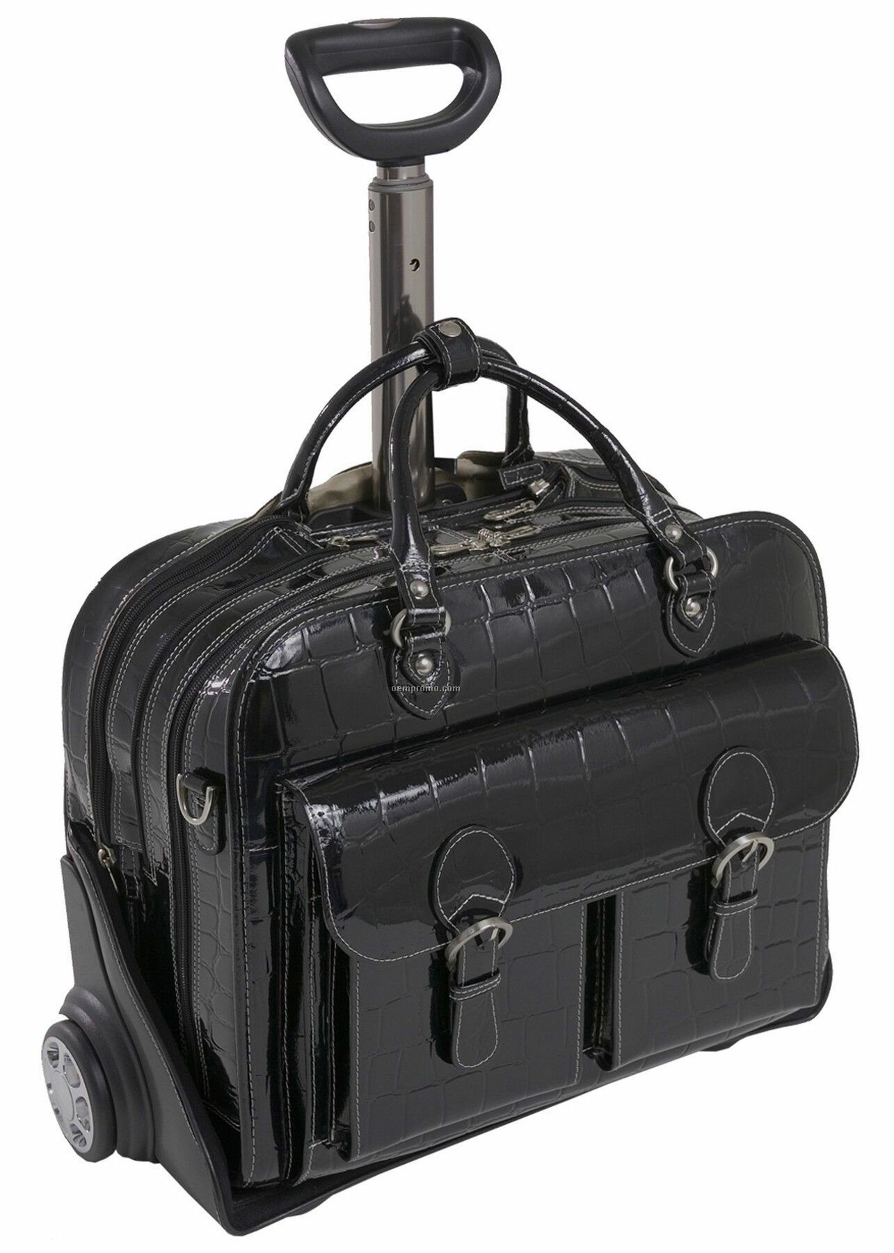 San Martino Leather Ladies' Wheeled Laptop Case - Black