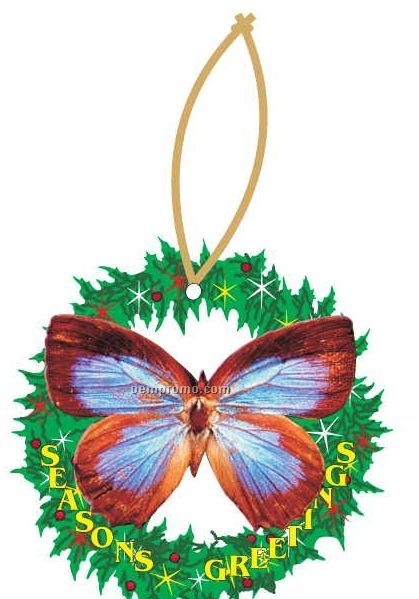 Blue & Brown Butterfly Wreath Ornament W/ Mirrored Back (10 Square Inch)