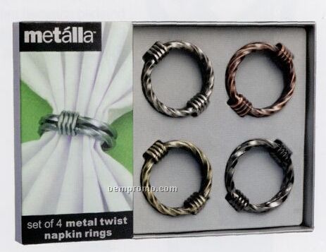 Metalla Set Of 4 Metal Twist Napkin Rings