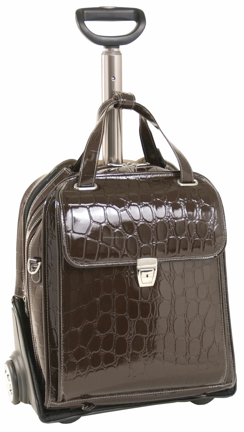 Novembre Leather Vertical Ladies' Wheeled Laptop Case - Chocolate Brown