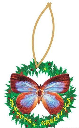 Blue & Brown Butterfly Wreath Ornament W/ Mirrored Back (12 Square Inch)