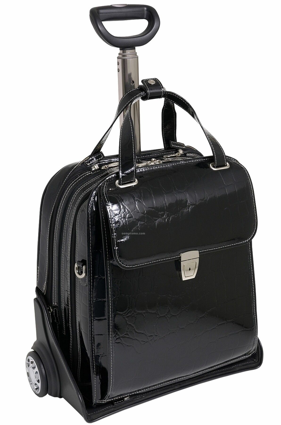 Novembre Leather Vertical Ladies' Wheeled Laptop Case - Black