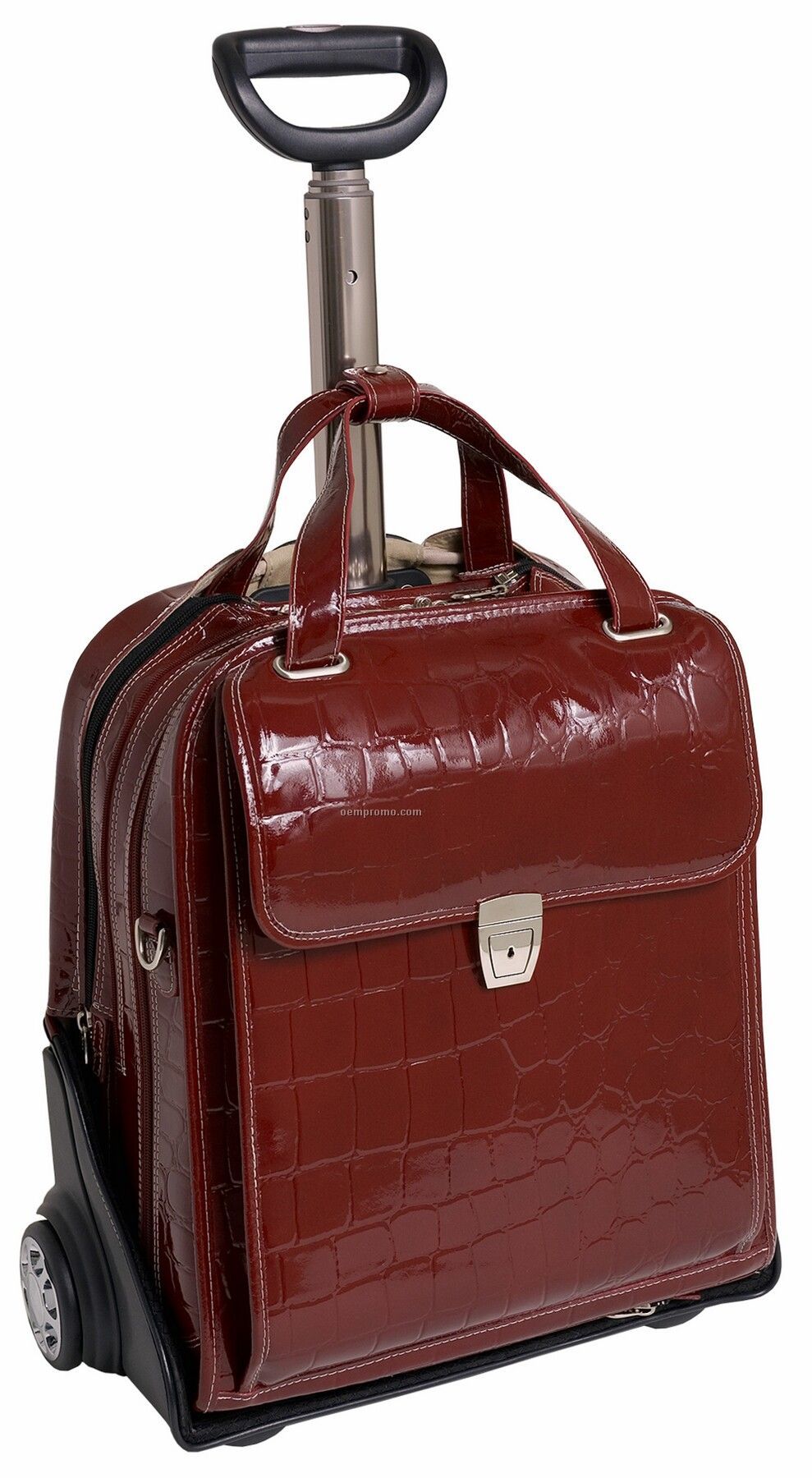 Novembre Leather Vertical Ladies' Wheeled Laptop Case - Cherry Red