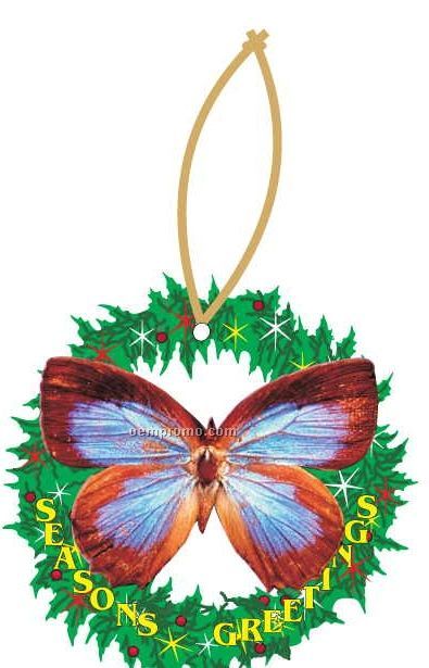 Blue & Brown Butterfly Wreath Ornament W/ Mirrored Back (2 Square Inch)