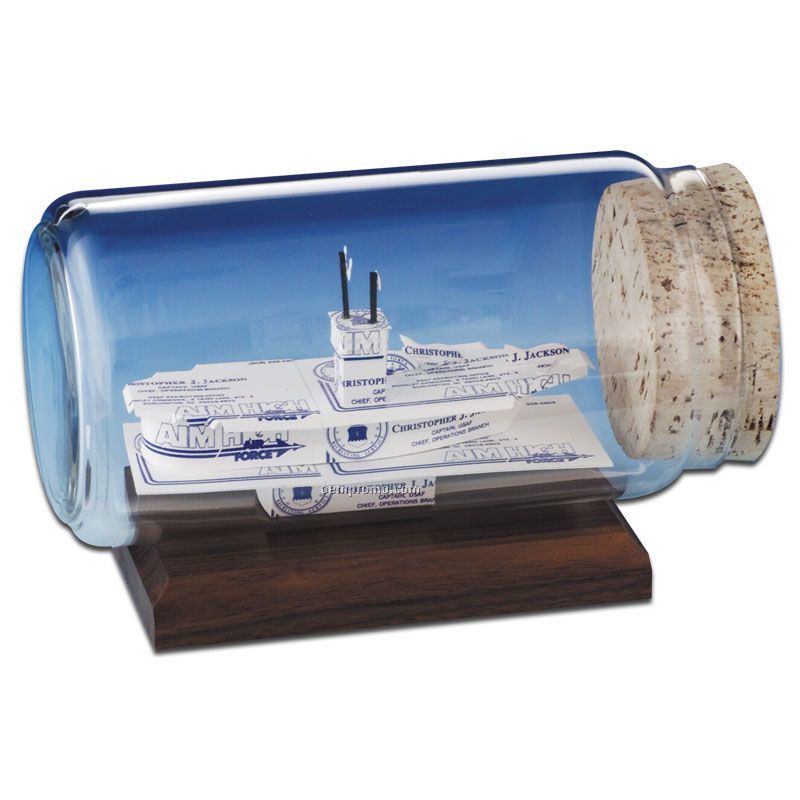 Stock Business Card Sculpture In A Bottle - Aircraft Carrier