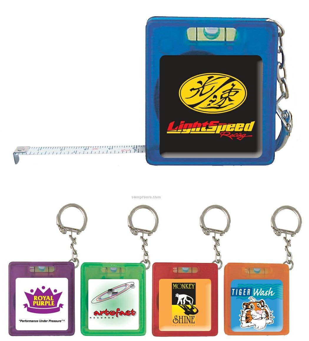 4-color Domed Tape Measure With Level Key Tag