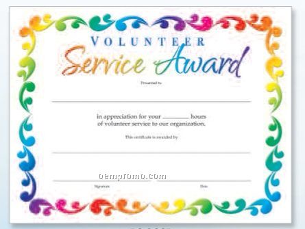 Volunteer Service Award Foil-stamped Certificates