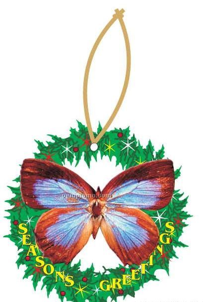 Blue & Brown Butterfly Wreath Ornament W/ Mirrored Back (3 Square Inch)