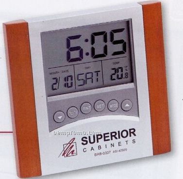 Thermo-calendar Alarm Clock W/ Wood Frame