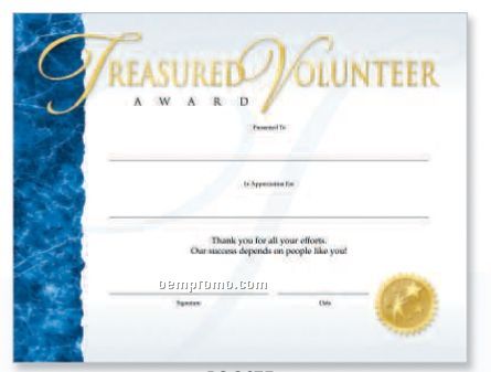 Treasured Volunteer Award Foil-stamped Certificates