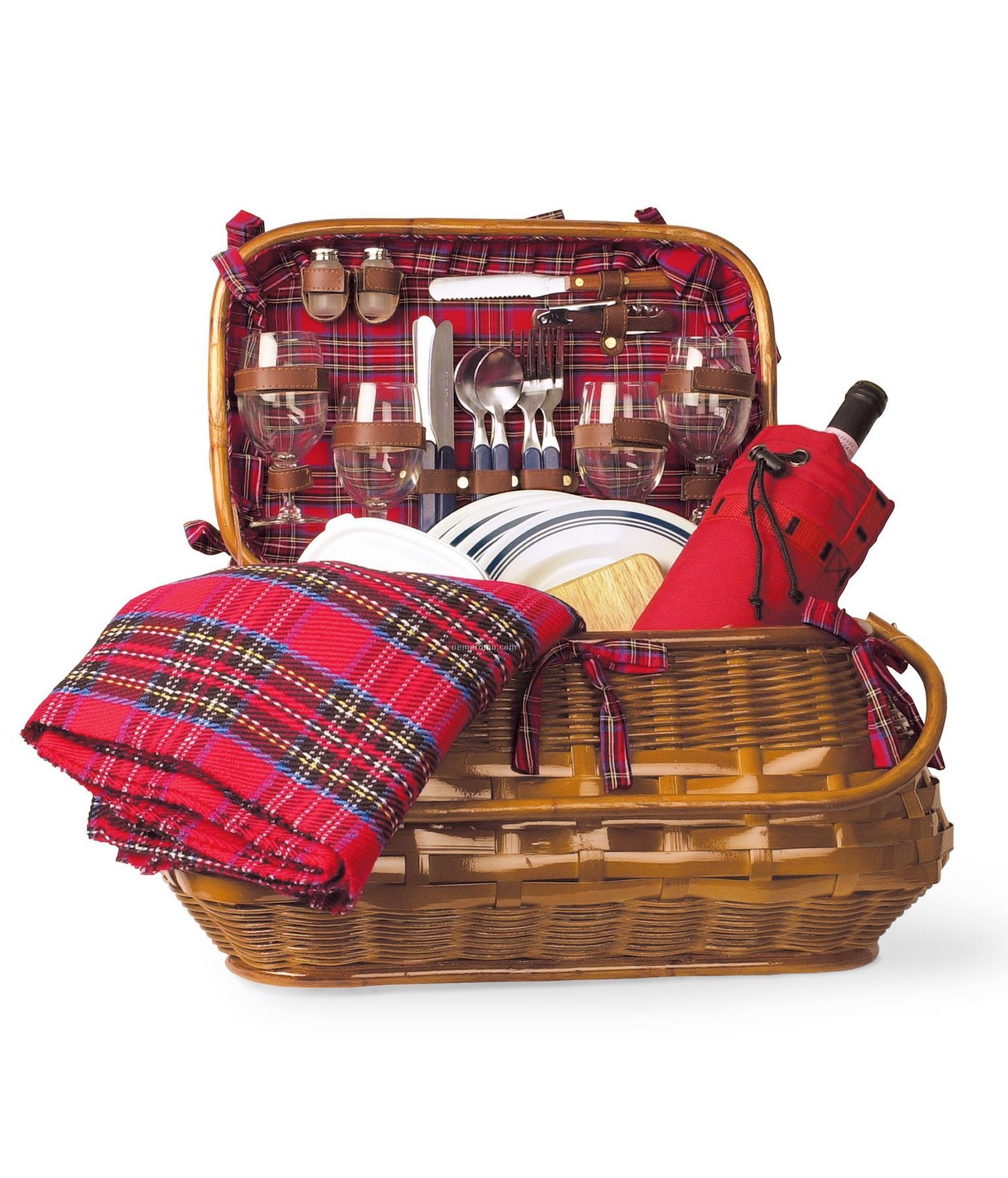 Highlander 21" Bombay Picnic Basket W/ Service For 4 (Red Plaid Accents)