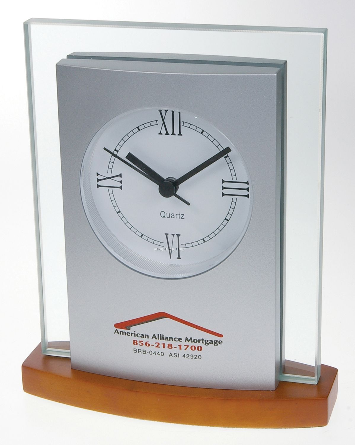 Satin Silver Executive Clock W/ Rosewood Base