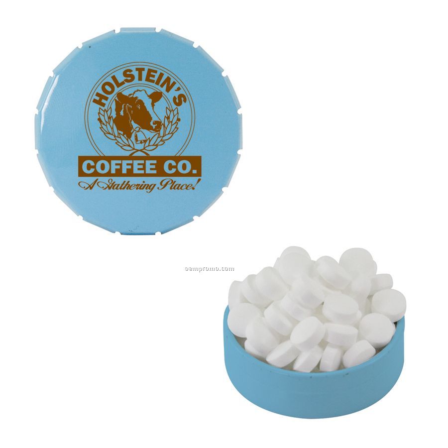 Small Light Blue Snap-top Mint Tin Filled With Sugar Free Mints
